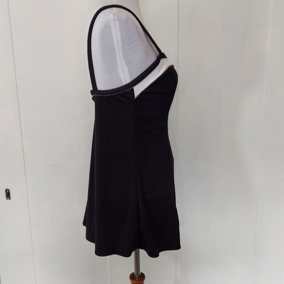 Vintage Beach Cabana Black White Swim Dress Swimsuit One Piece - Picture 4 of 16